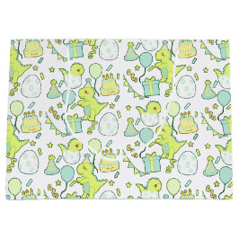 青と緑の恐竜誕生日 ラージペーパーバッグ