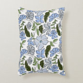 青と緑の手描きフローラブロックプリント アクセントクッション (正面(垂直))