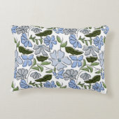 青と緑の手描きフローラブロックプリント アクセントクッション (裏面)