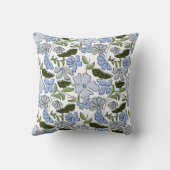 青と緑の手描きフローラブロックプリント クッション (裏面)