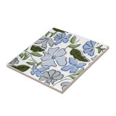 青と緑の手描きフローラブロックプリント タイル (側面)