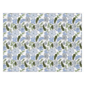 青と緑の手描きフローラブロックプリント テーブルクロス (正面(横))
