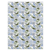 青と緑の手描きフローラブロックプリント テーブルクロス (正面)