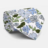 青と緑の手描きフローラブロックプリント ネクタイ (ロール)