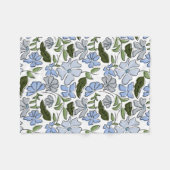 青と緑の手描きフローラブロックプリント フリースブランケット (正面(横))