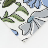 青と緑の手描きフローラブロックプリント フリースブランケット (角)