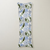 青と緑の手描きフローラブロックプリント ボディピロー (正面縦)