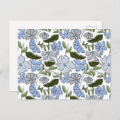 青と緑の手描きフローラブロックプリント ポストカード (正面/裏面)