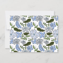 青と緑の手描きフローラブロックプリント ポストカード