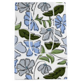 青と緑の手描きフローラブロックプリント ミディアムペーパーバッグ (裏面)