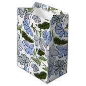 青と緑の手描きフローラブロックプリント ミディアムペーパーバッグ (裏面アングル)