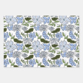 青と緑の手描きフローラブロックプリント ラッピングペーパーシート (正面3)