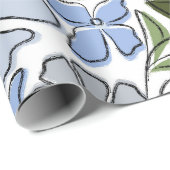 青と緑の手描きフローラブロックプリント ラッピングペーパー (ロールコーナー)