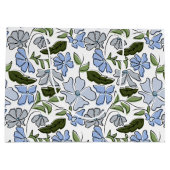 青と緑の手描きフローラブロックプリント ラージペーパーバッグ (裏面)