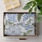 青と緑の手描きフローラブロックプリント 薄葉紙 (ギフト)