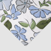 青と緑の手描きフローラブロックプリント 薄葉紙 (詳細)