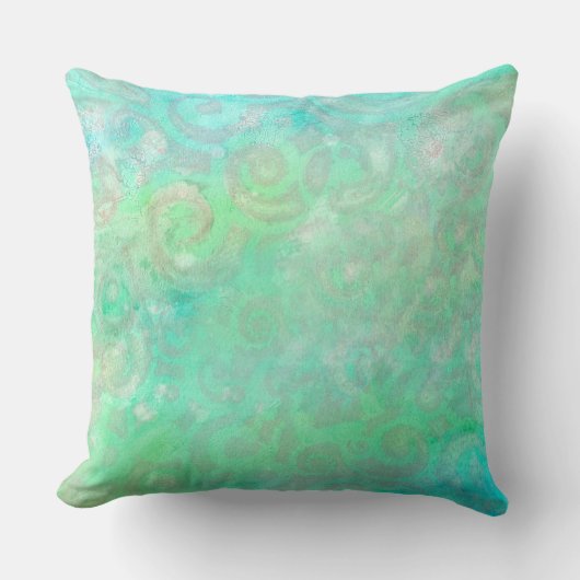 青と緑の抽象芸術アート クッション (正面)