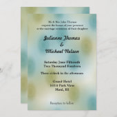 青と緑の抽象芸術結婚 招待状 (正面/裏面)
