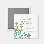 青と緑の日付磁石を保存 – 四角 マグネット (正面/裏面)