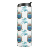 青と緑の服を着た冬のリス タンブラー (回転左)