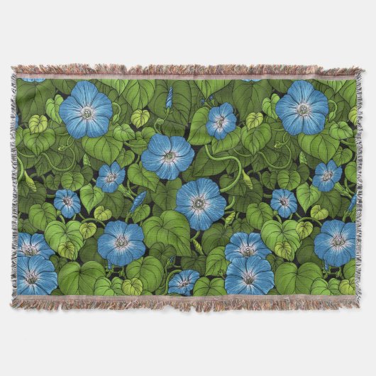 青と緑の朝顔 スローブランケット (正面)