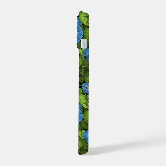 青と緑の朝顔 iPhone 15ケース (左側面)