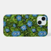 青と緑の朝顔 iPhone 15ケース (裏面横)