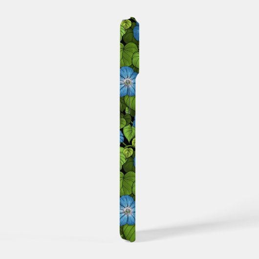 青と緑の朝顔 iPhone 15ケース (右側面)