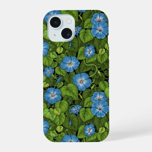 青と緑の朝顔 iPhone 15ケース (裏面)