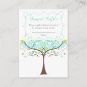 青と緑の木の赤ちゃんシャワーおむつラッフル エンクロージャーカード (正面)