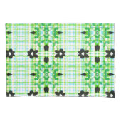 青と緑の格子模様の花が咲く枕ケース 枕カバー (正面)