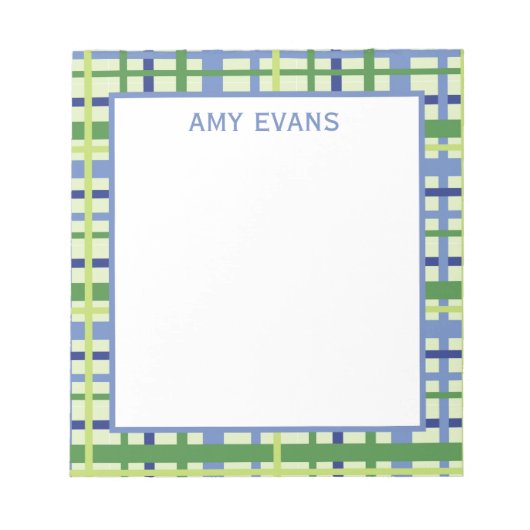 青と緑の格子模様メモ帳 ノートパッド (正面)