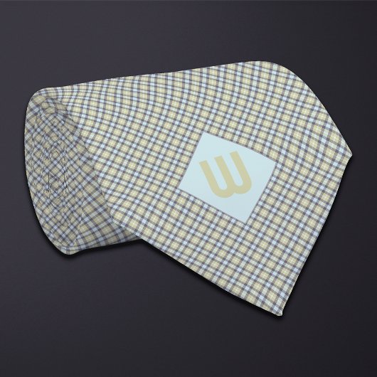 青と緑の格子模様モノグラム ネクタイ