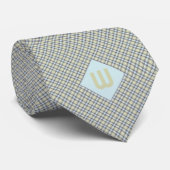 青と緑の格子模様モノグラム ネクタイ (ロール)