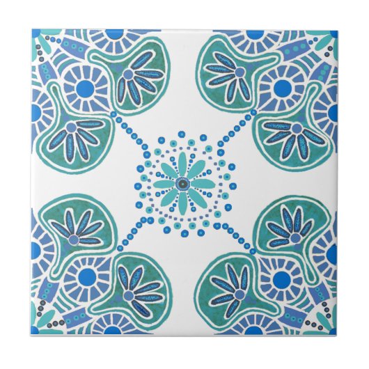 青と緑の模様のセラミックタイル タイル (正面)
