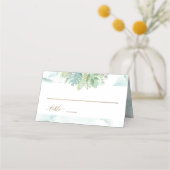 青と緑の水の色のエスコート付き緑 プレイスカード (正面)