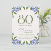 青と緑の水彩アジサイ 80歳の誕生日招待状 招待状 (スタンド正面)