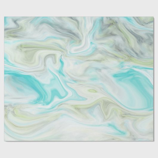 青と緑の水彩大理石 ラッピングペーパー (フラット)