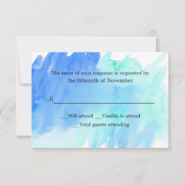 青と緑の水彩洗浄RSVPカード 出欠カード