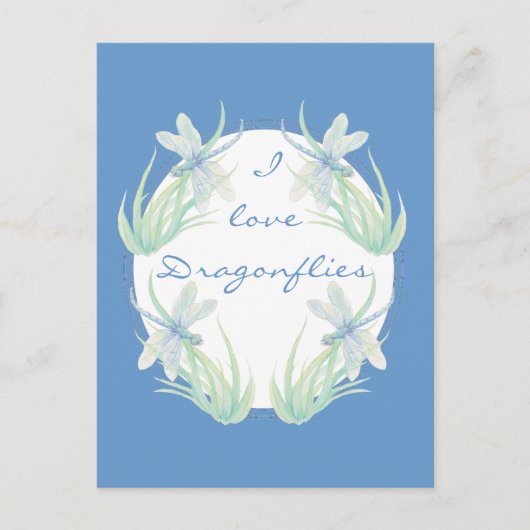 青と緑の水色のトンボが大好き ポストカード (正面)