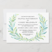 青と緑の水色のローレルリース結婚ズ 招待状 (正面)