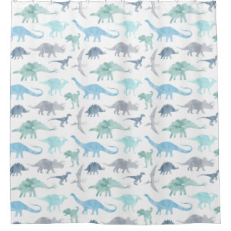 青と緑の水色の恐竜 シャワーカーテン