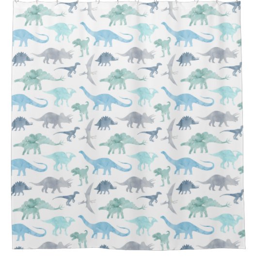 青と緑の水色の恐竜 シャワーカーテン (正面)