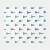 青と緑の水色の木のパターン フリースブランケット (正面(横))