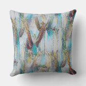 青と緑の水色サボテンの自然パターン クッション (裏面)