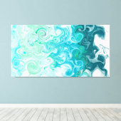 青と緑の波デジタル流体アート キャンバスプリント (インサイチュ (ウッドフロア))