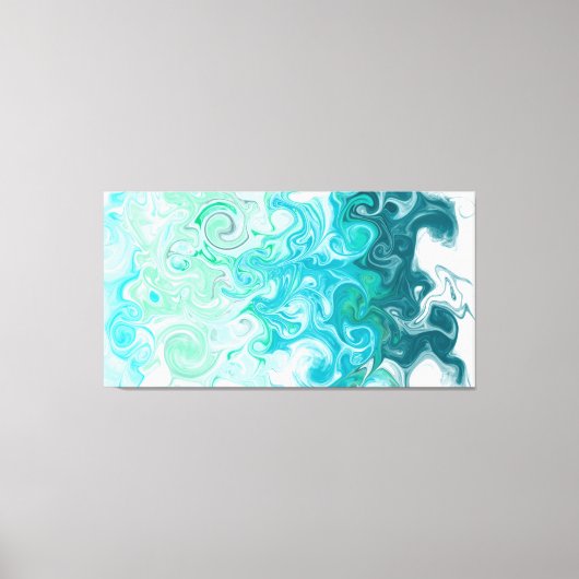 青と緑の波デジタル流体アート キャンバスプリント (正面)