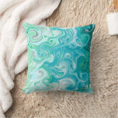 青と緑の波デジタル流体アート クッション (ブランケット)