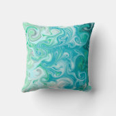 青と緑の波デジタル流体アート クッション (裏面)