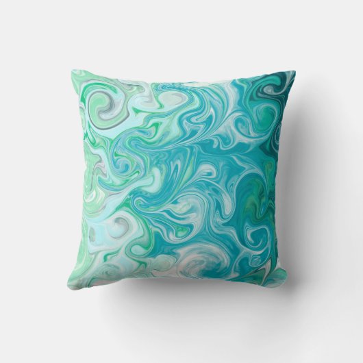 青と緑の波デジタル流体アート クッション (裏面)